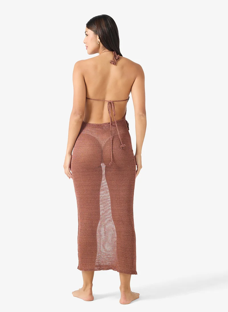 Ginger Crochet Slip Dress With 3D Floral Embroidery